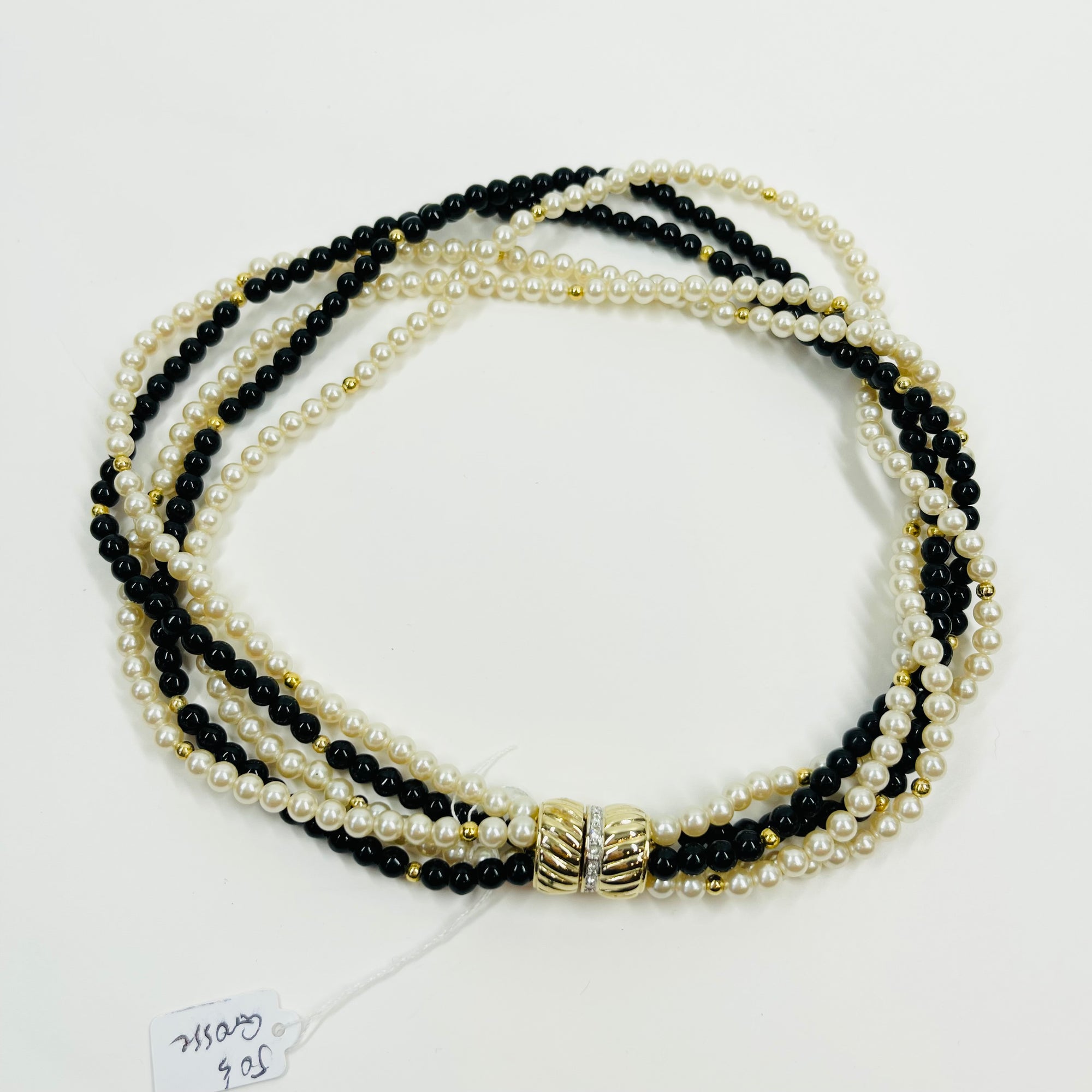 1950s GROSSE GERMANY COSTUME BRAIDED BLACK BEADS &amp; PEARL NECKLACE