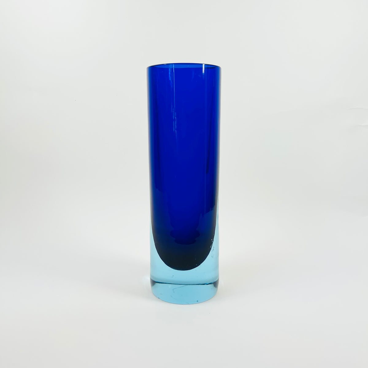 1950s TURQUOISE COBALT BLUE MURANO SOMMERSO GLASS CYLINDER BLOCK VASE