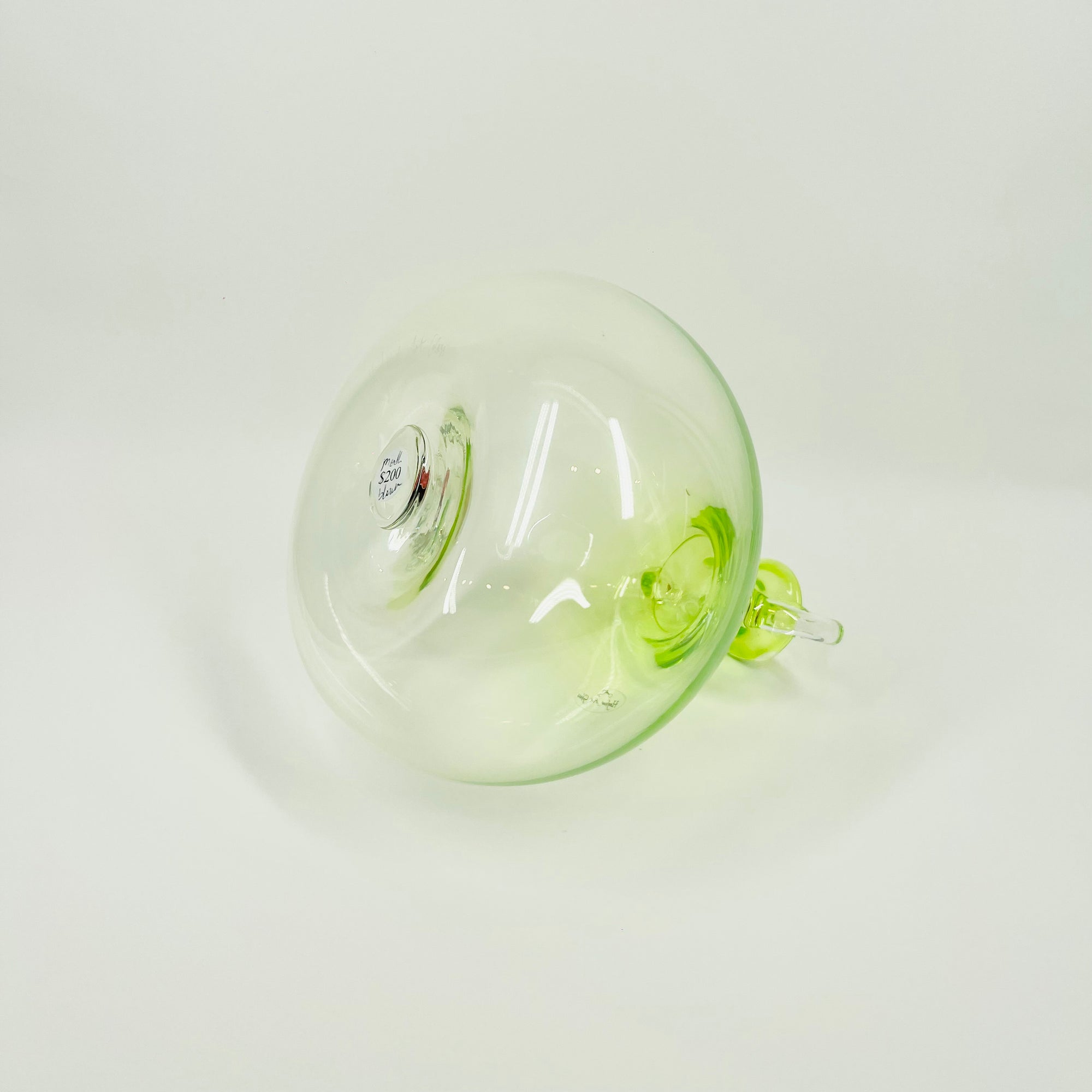1990s HAND MADE HOGLUND GREEN OMBRE GLASS AMPHORA VASE/JUG