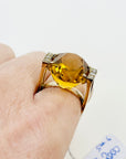 1950s 14K YELLOW GOLD STATEMENT CITRINE COCKTAIL RING WITH DIAMONDS