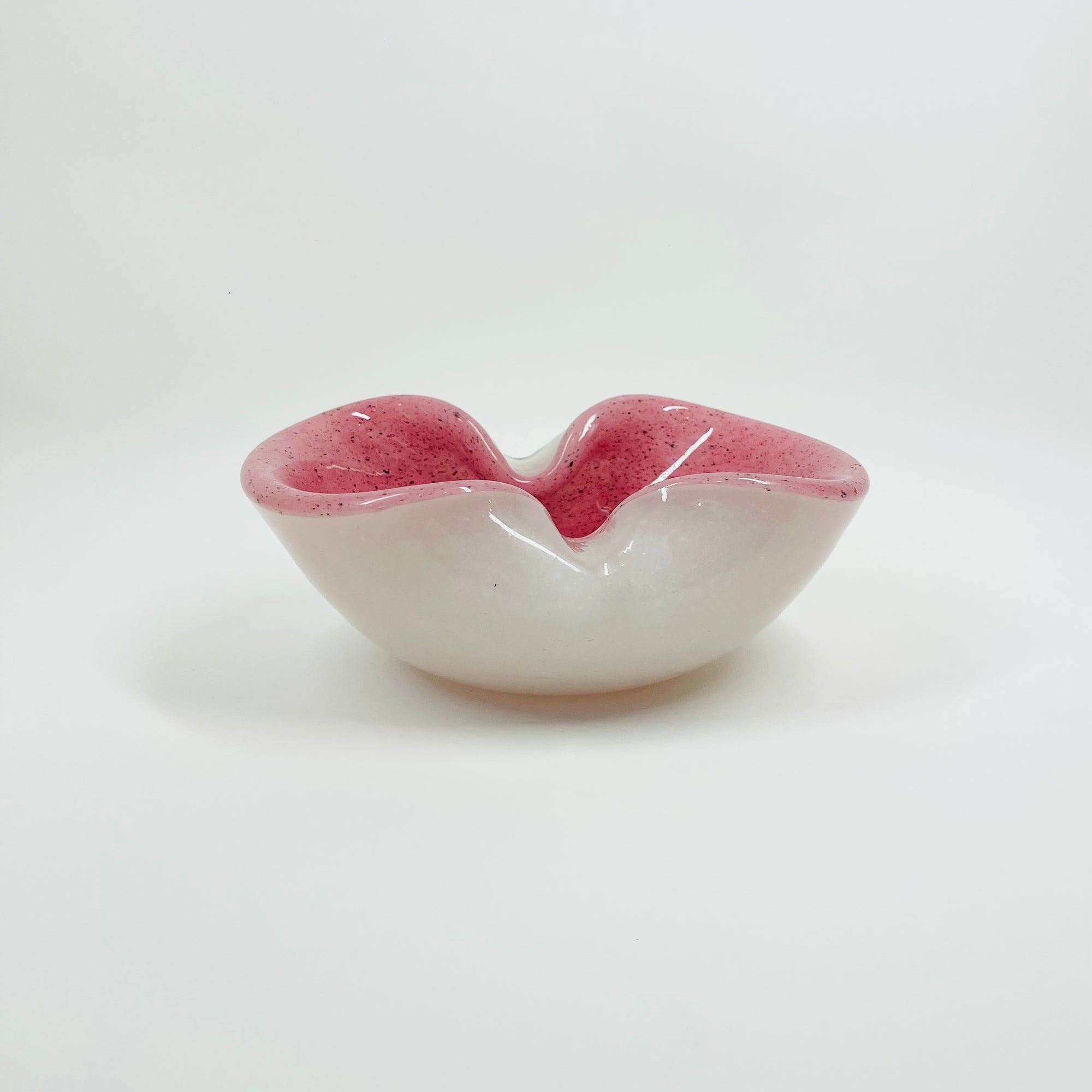 1950s MURANO PINK SPECKLED CASED WHITE OPALINE BOWL/ASHTRAY