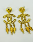 1980s CHANEL LARGE ARABESQUE TASSEL CC FILIGREE LOGO DROP CLIP ON EARRINGS