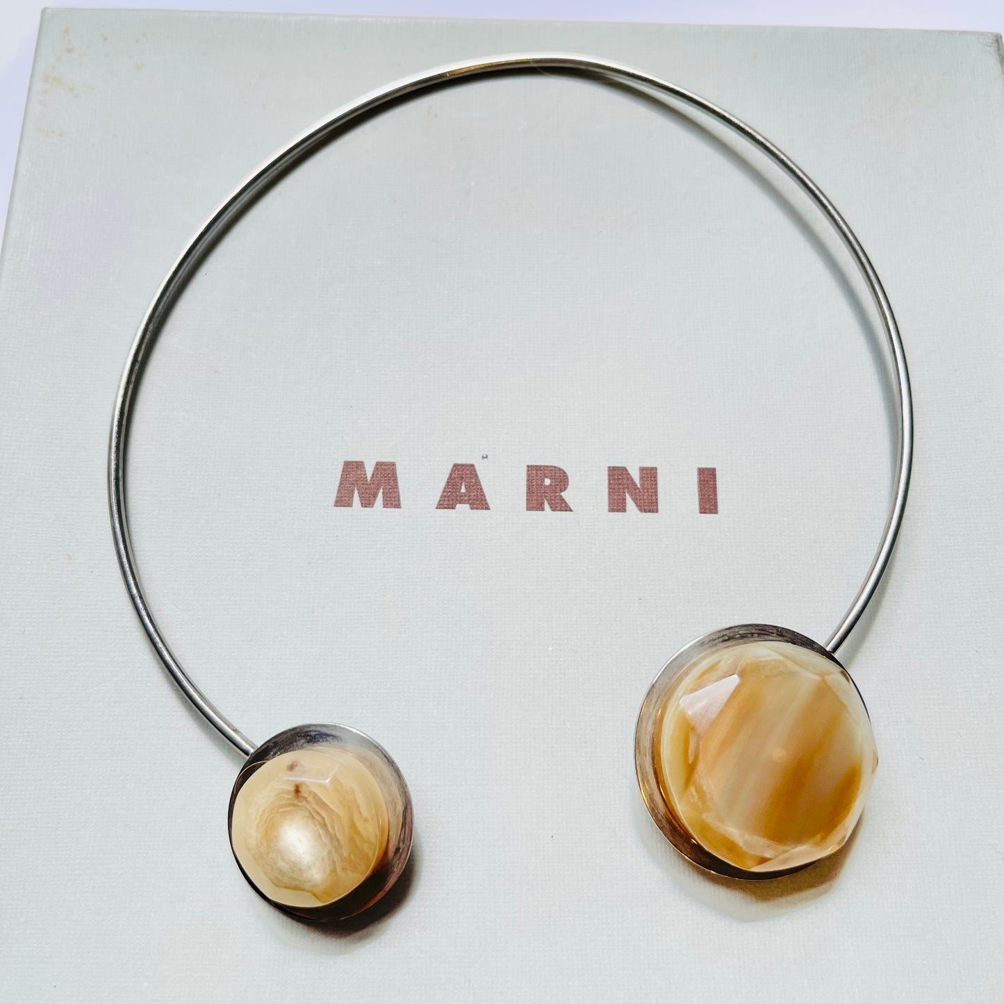 VINTAGE MARNI STAINLESS STEEL LEATHER RESIN CHOKER