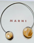VINTAGE MARNI STAINLESS STEEL LEATHER RESIN CHOKER