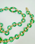 ANTIQUE ART DECO CINER GOLD PLATED JADE GLASS NECKLACE/BELT