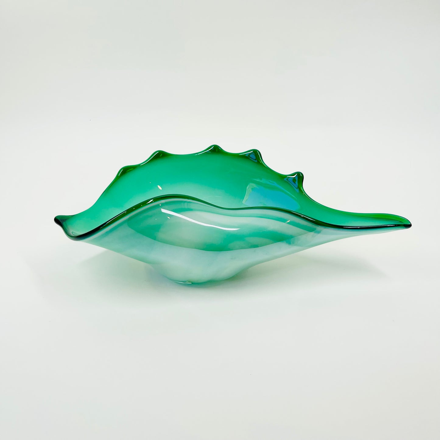 1950s MURANO FOLDED IRIDESCENT EMERALD GREEN SHELL BOWL