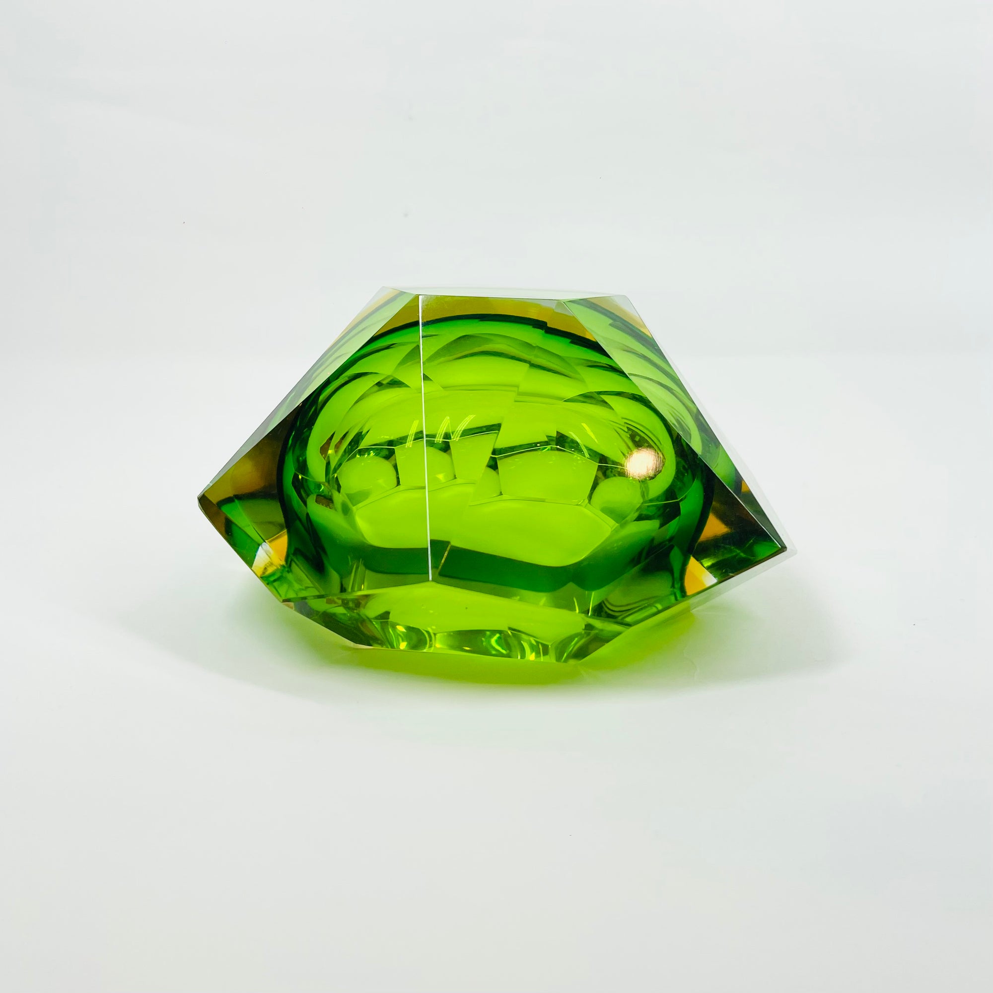1950s GREEN YELLOW MURANO MANDRUZZATO SOMMERSO FACETED GLASS BOWL/ASHTRAY