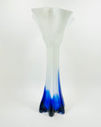LARGE 1970s JAPANESE CASED WHITE COBAL BLUE RUFFLE HANDKERCHIEF GLASS VASE