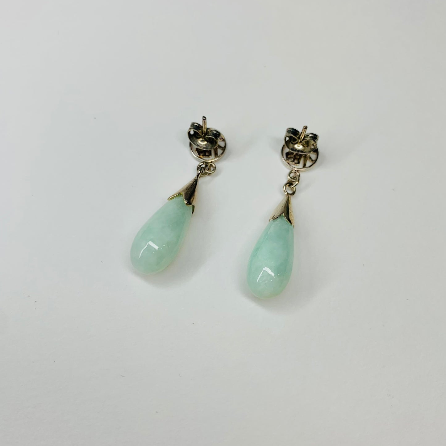 ANTIQUE SILVER JADE DROPLET EARRINGS