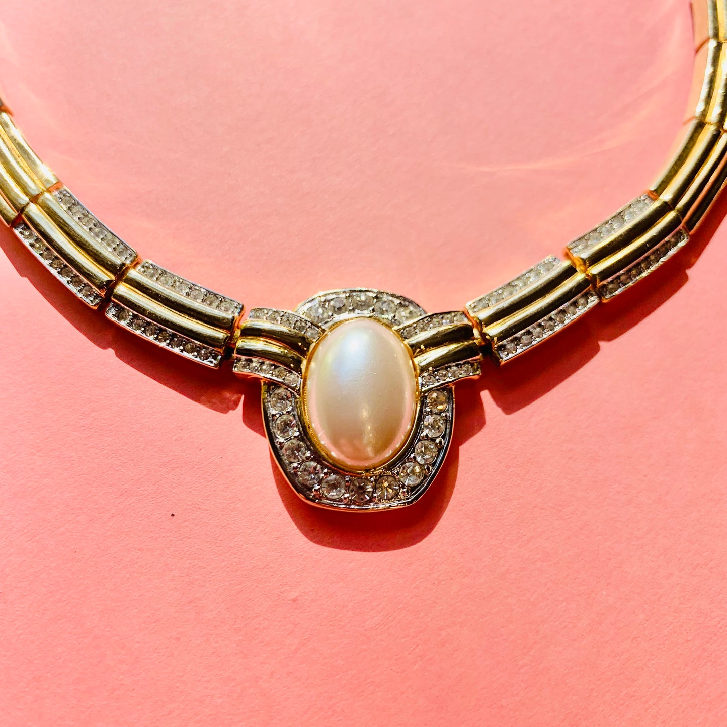FANCY LINKS PEARL STATEMENT NECKLACE
