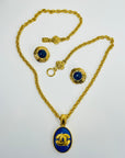 1995 CHANEL CC LOGO MUGHAL STYLE LAPIS AZULI MEDALLION PENDANT NECKLACE