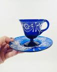ANTIQUE HAND PAINTED MURANO COBALT BLUE GLASS TEA SET