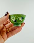 ANTIQUE HAND PAINTED JAPANESE CRANE FINE BONE PORCELAIN MINI SAKE CUP & SAUCER