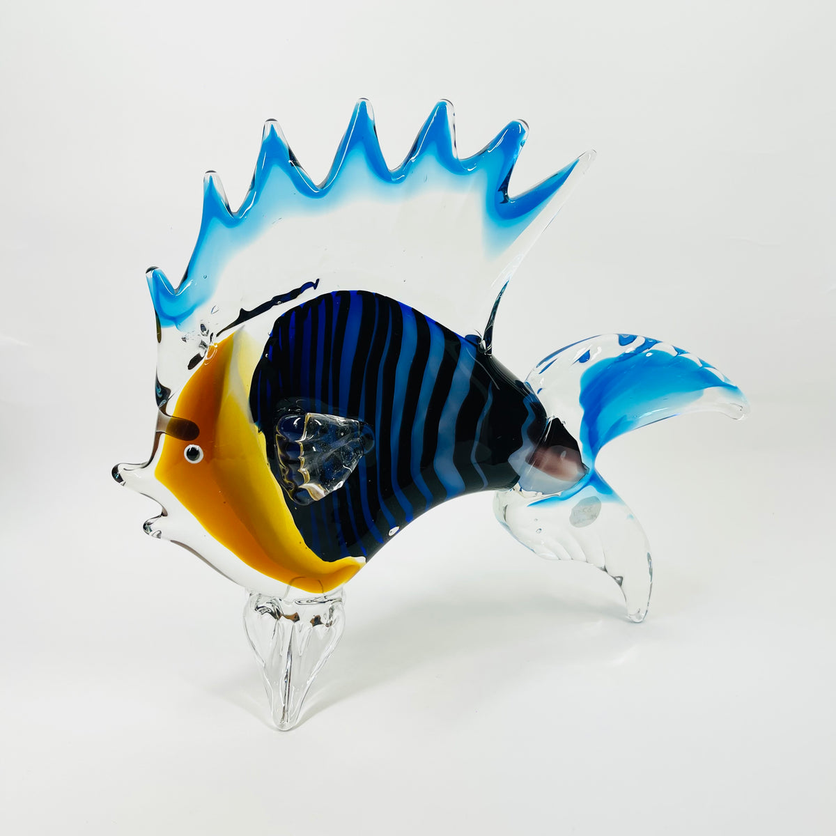 LARGE 1980s MURANO BLUE ART GLASS FISH PAPERWEIGHT/SCULPTURE