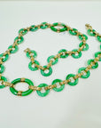 ANTIQUE ART DECO CINER GOLD PLATED JADE GLASS NECKLACE/BELT