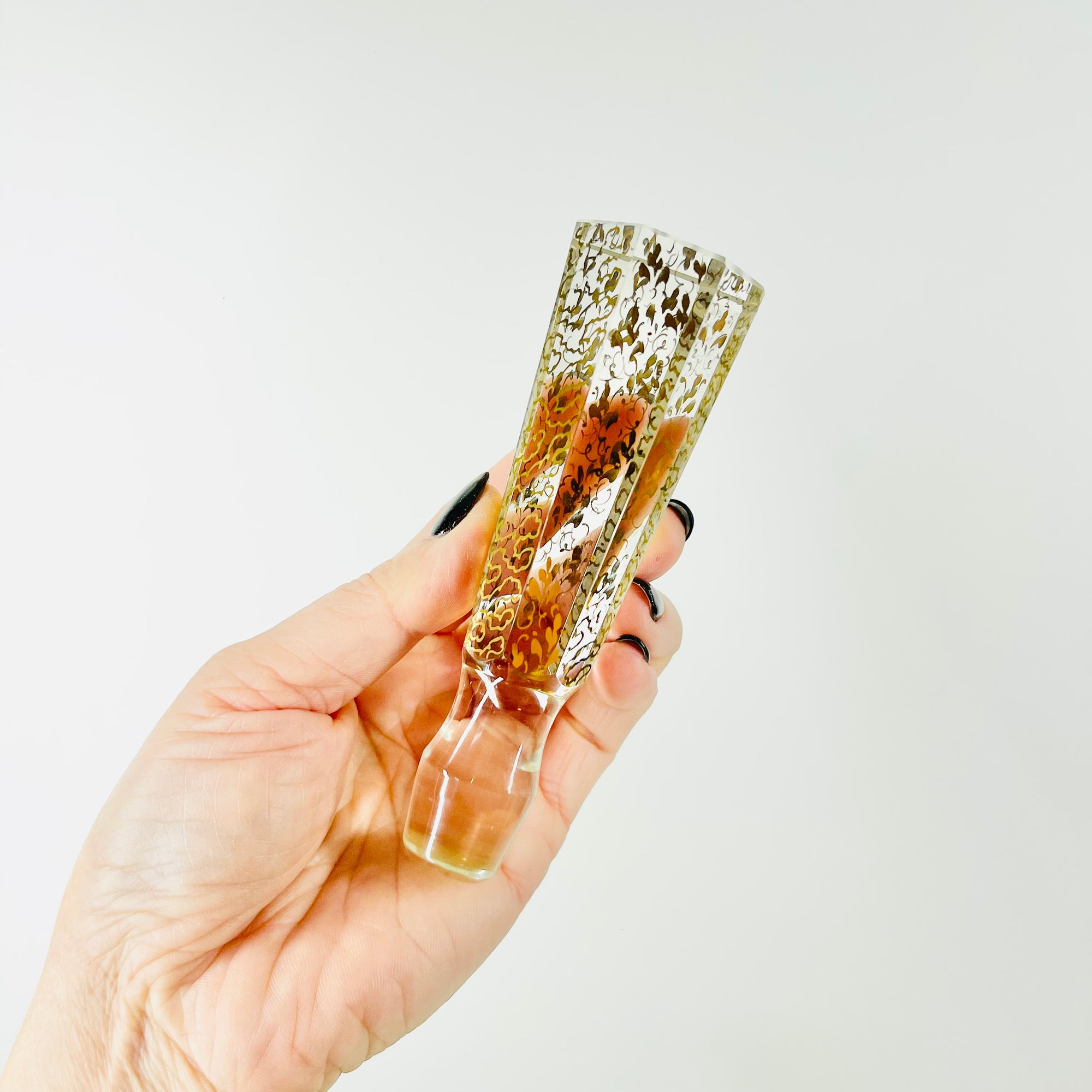 ANTIQUE ART DECO HAND CUT GOLD GILDED GREEN CRYSTAL DECANTER SET