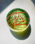 1980s ORANGE ABSTRACT LINES ART GLASS PAPERWEIGHT
