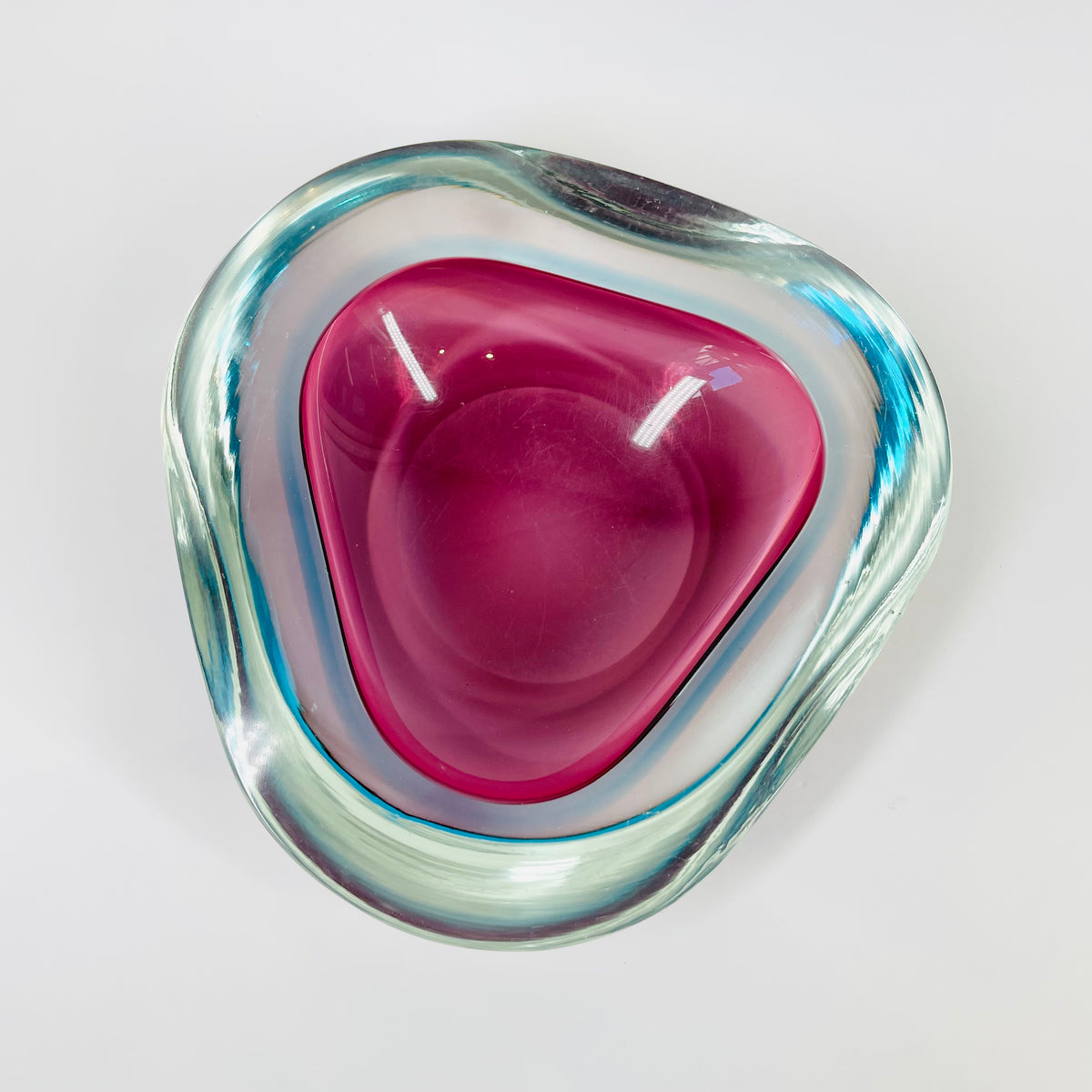 1960s PINK TURQUOISE SOMMERSO FACETED GEODE GLASS BOWL