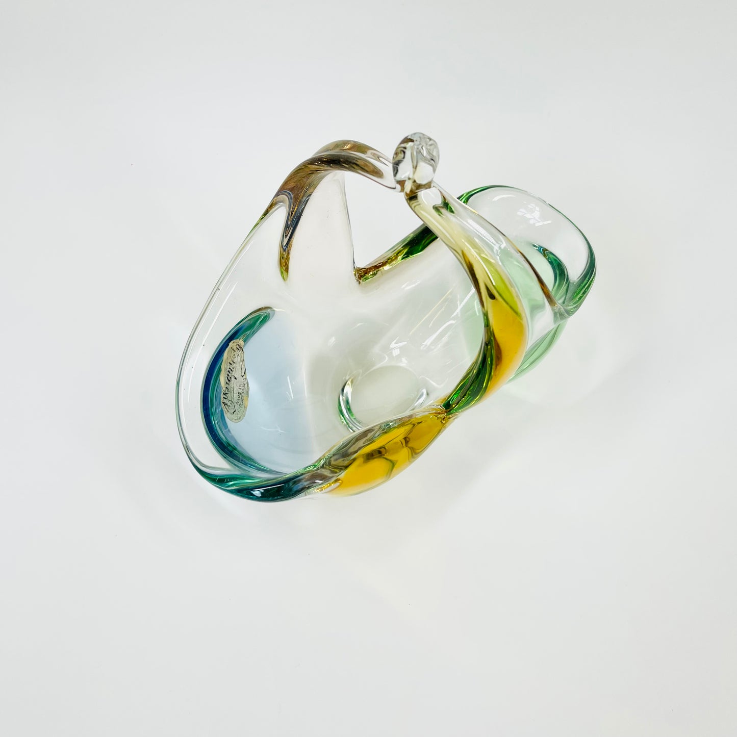 1950s RHAPSODY SERIES HARLEQUIN BOHEMIAN GLASS BASKET/VASE