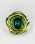 1950s BLUE TEAL GOLD MURANO SOMMERSO FACETED GLASS BOWL