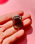 BLUE CUT GLASS SILVER RING