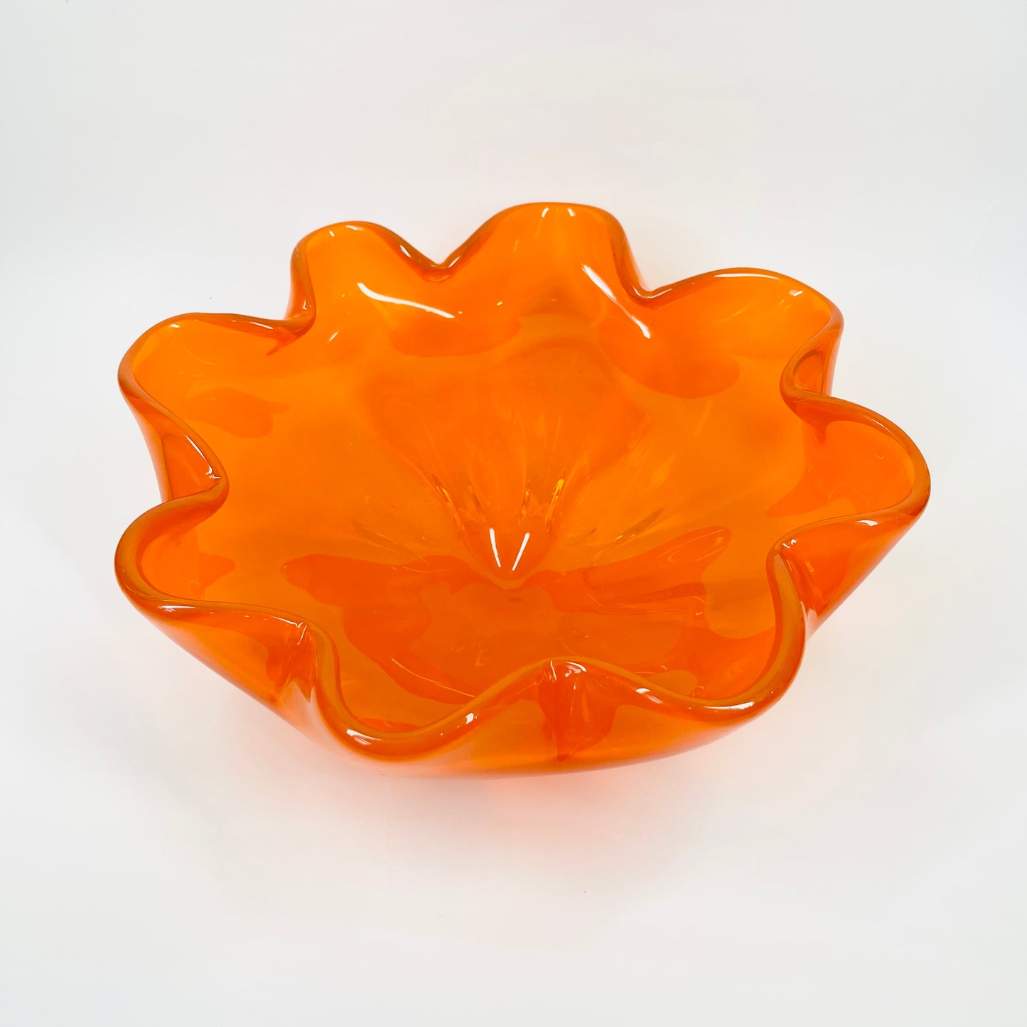 1970s JAPANESE ORANGE GLASS FLOWER BOWL