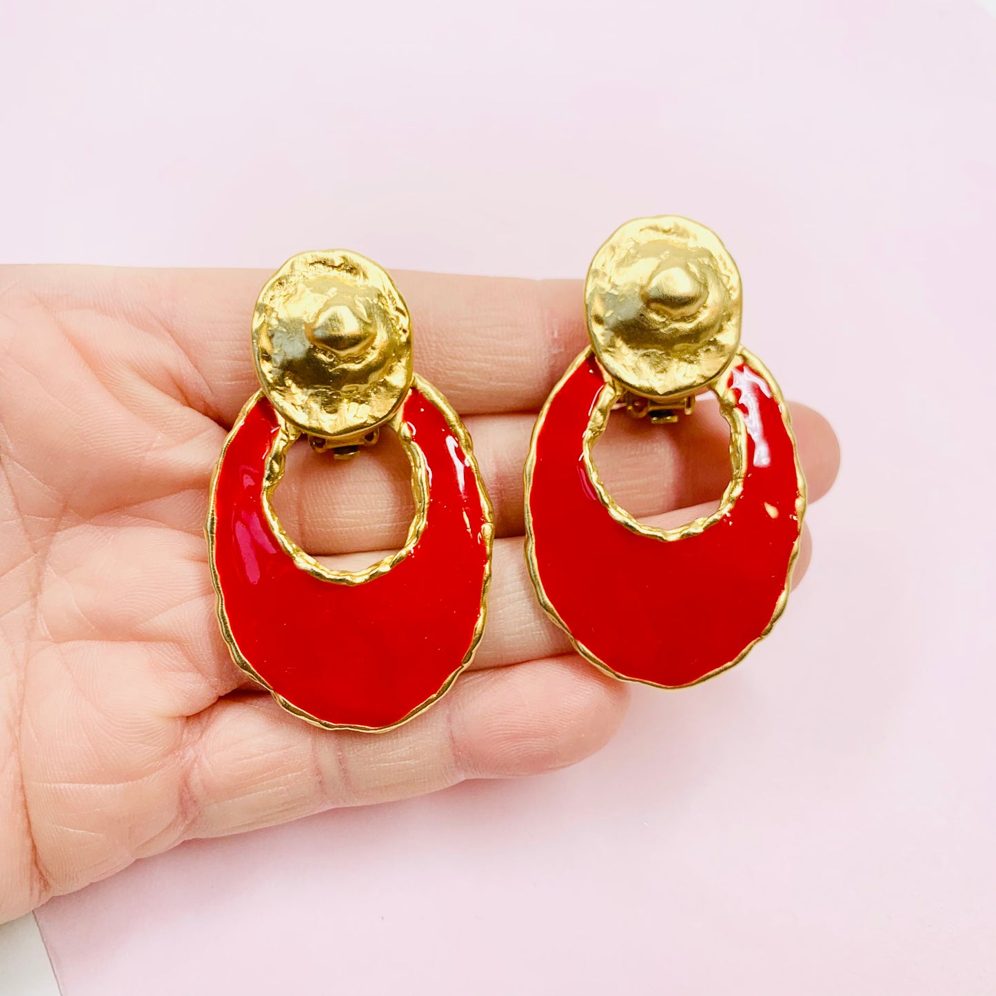 RED ENAMEL DROP EARRINGS