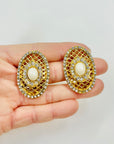 1980s STATEMENT HALO PEARL BUTTON CLIP ON EARRINGS