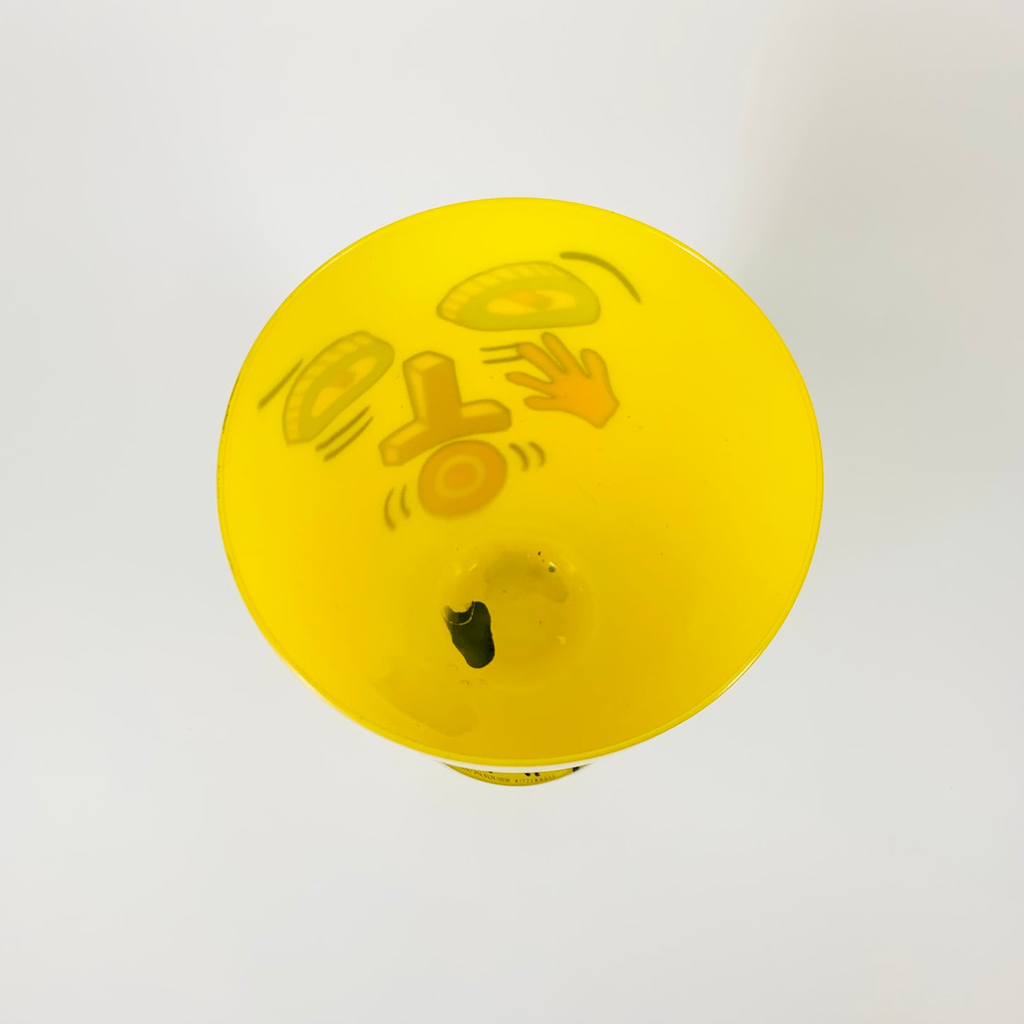 1980s MEMPHIS MILANO HAND PAINTED YELLOW GLASS VASE BY NATHALIE DU PASQUIER