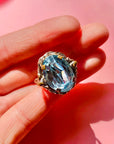 BLUE CUT GLASS SILVER RING