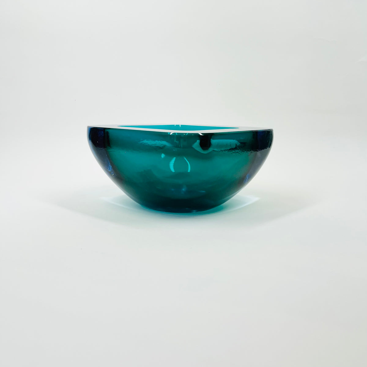 1960s BLUE AQUAMARINE SOMMERSO SQUARE GLASS BOWL/ASHTRAY
