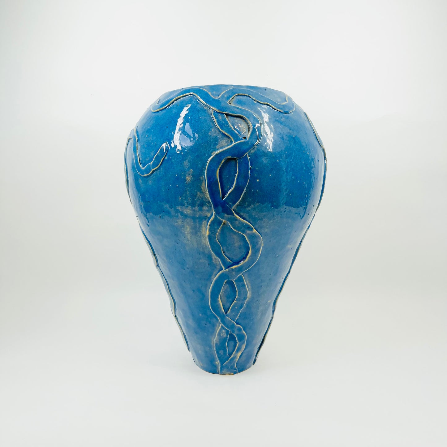 1950s NITTSJO SWEDISH BLUE GLAZED EARTHENWARE VASE