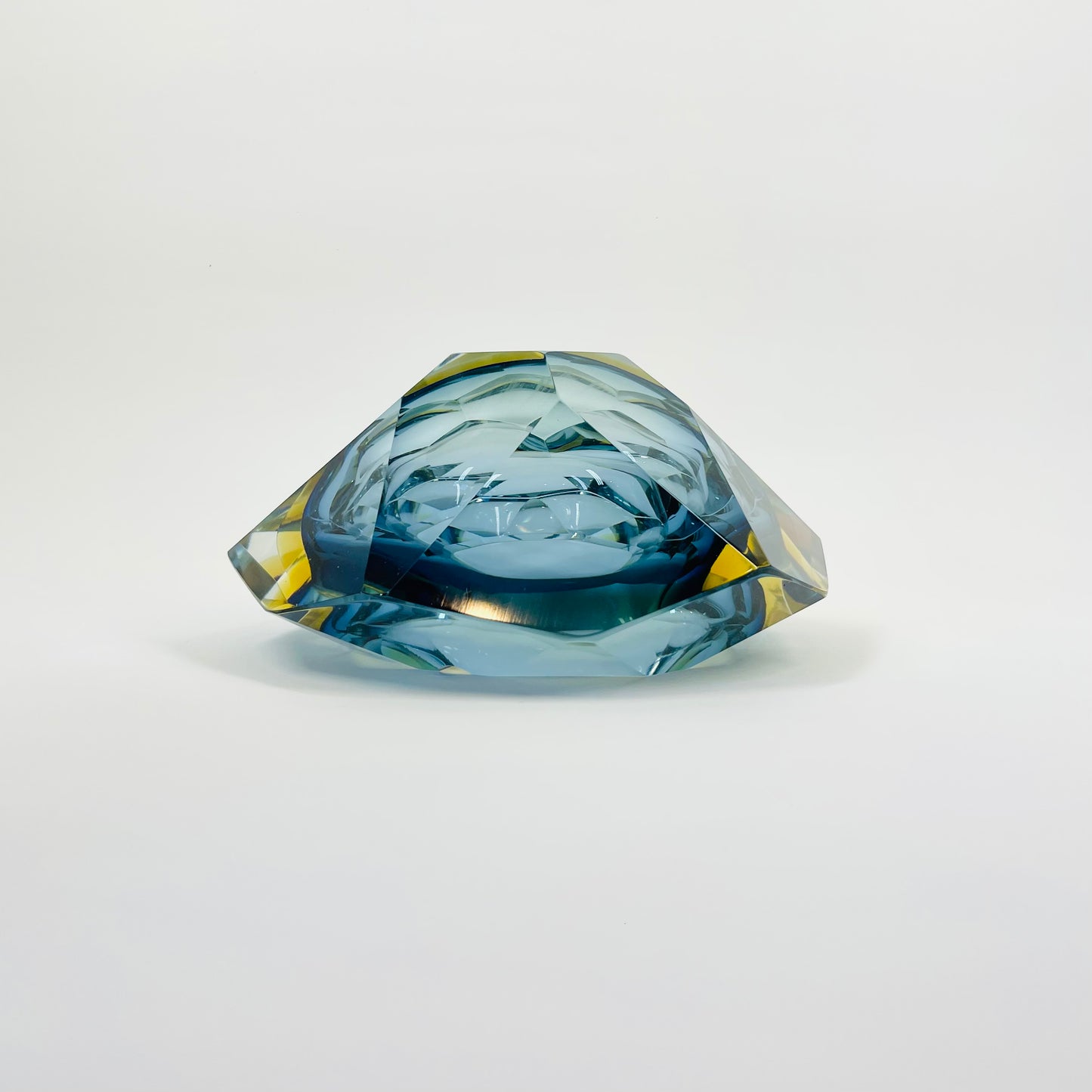 1950s FACETED MURANO TRI-COLOUR BLUE GEODE BOWL/ASHTRAY