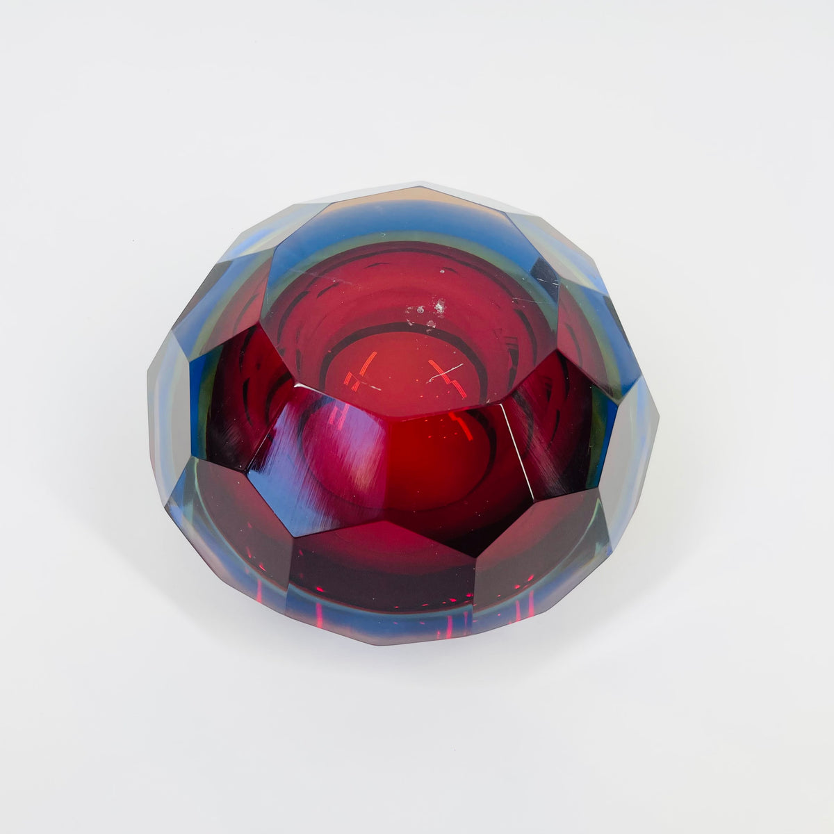 1950s MURANO MANDRUZZATO HARLEQUIN SOMMERSO DIAMOND FACETED GLASS BOWL