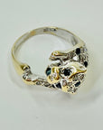 1950s 14K WHITE GOLD DIAMOND BLUE SAPPHIRE SNOW LEOPARD RING