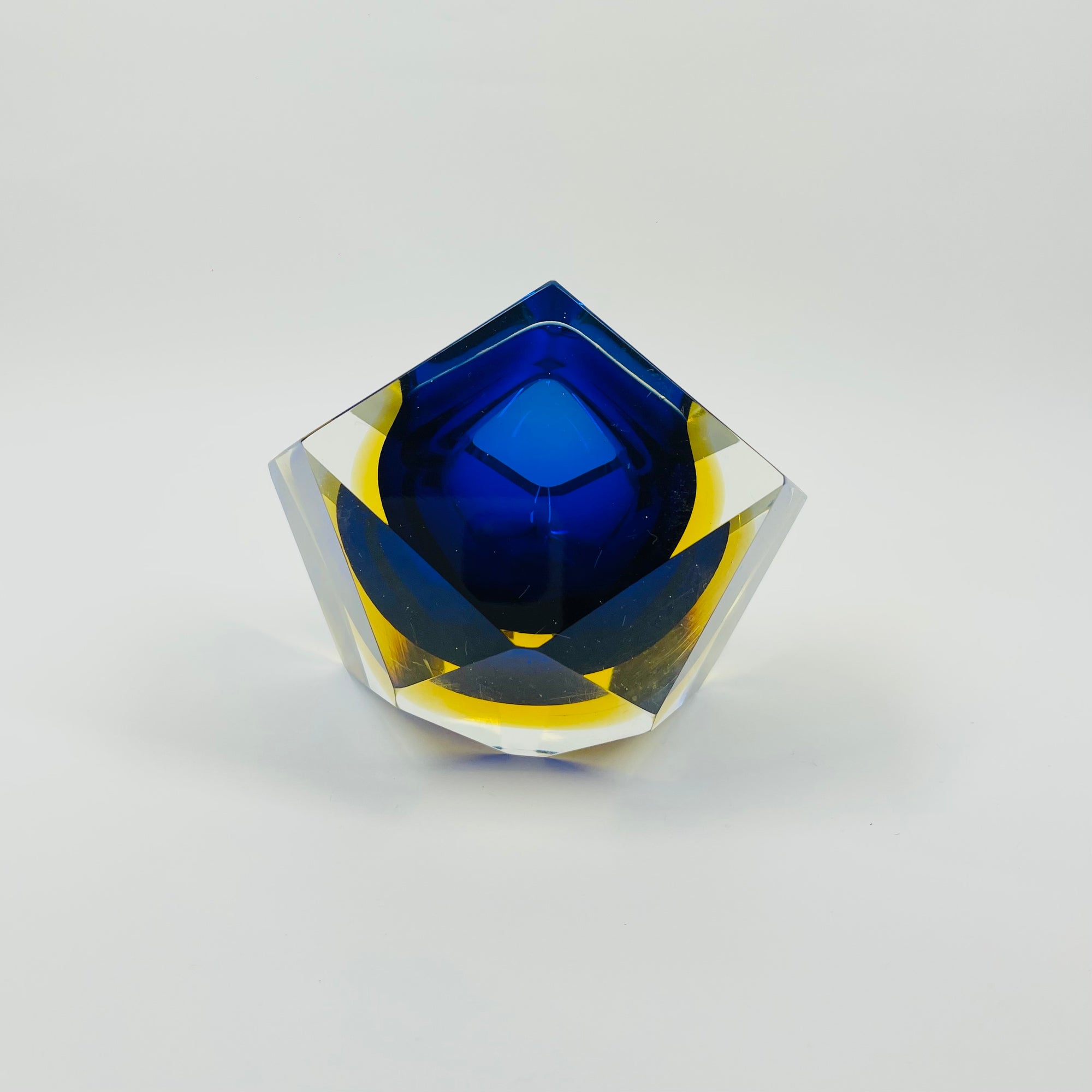 1950s FACETED MURANO COBALT BLUE GOLD GEODE BOWL