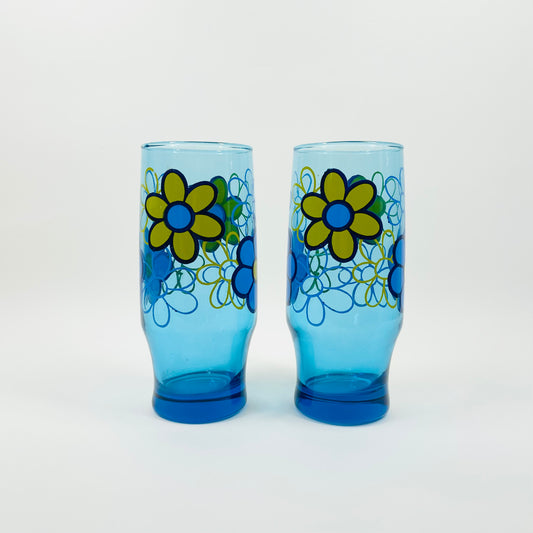 1970s BLUE DAISIES HIGHBALL GLASSES