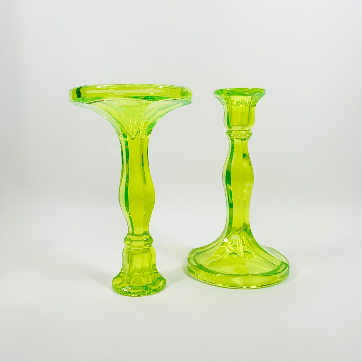 DEPRESSION URANIUM GLASS CANDLE STICKS