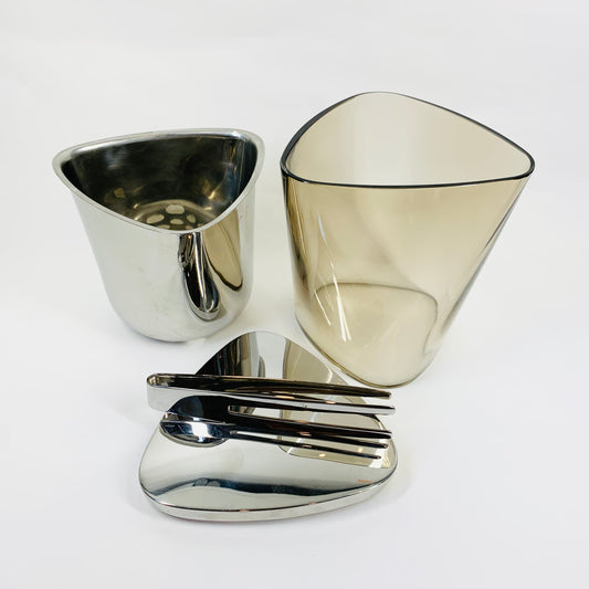 VINTAGE GEORG JENSEN SMOKY GLASS ICE BUCKET SET