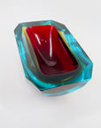 XXL 1950s RED BLUE AMBER MURANO MANDRUZZATO SOMMERSO FACETED GLASS BOWL