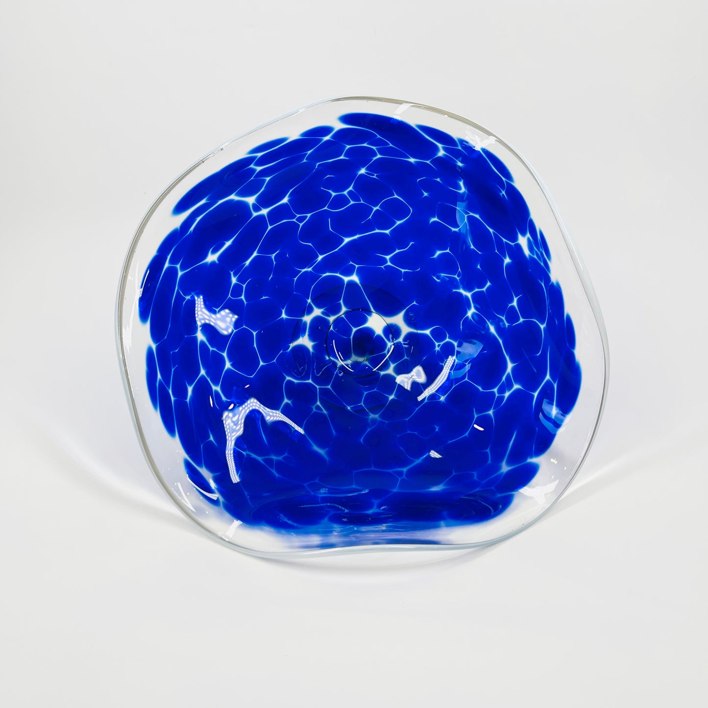 1980s COBALT BLUE SPATTER GLASS COMPORT