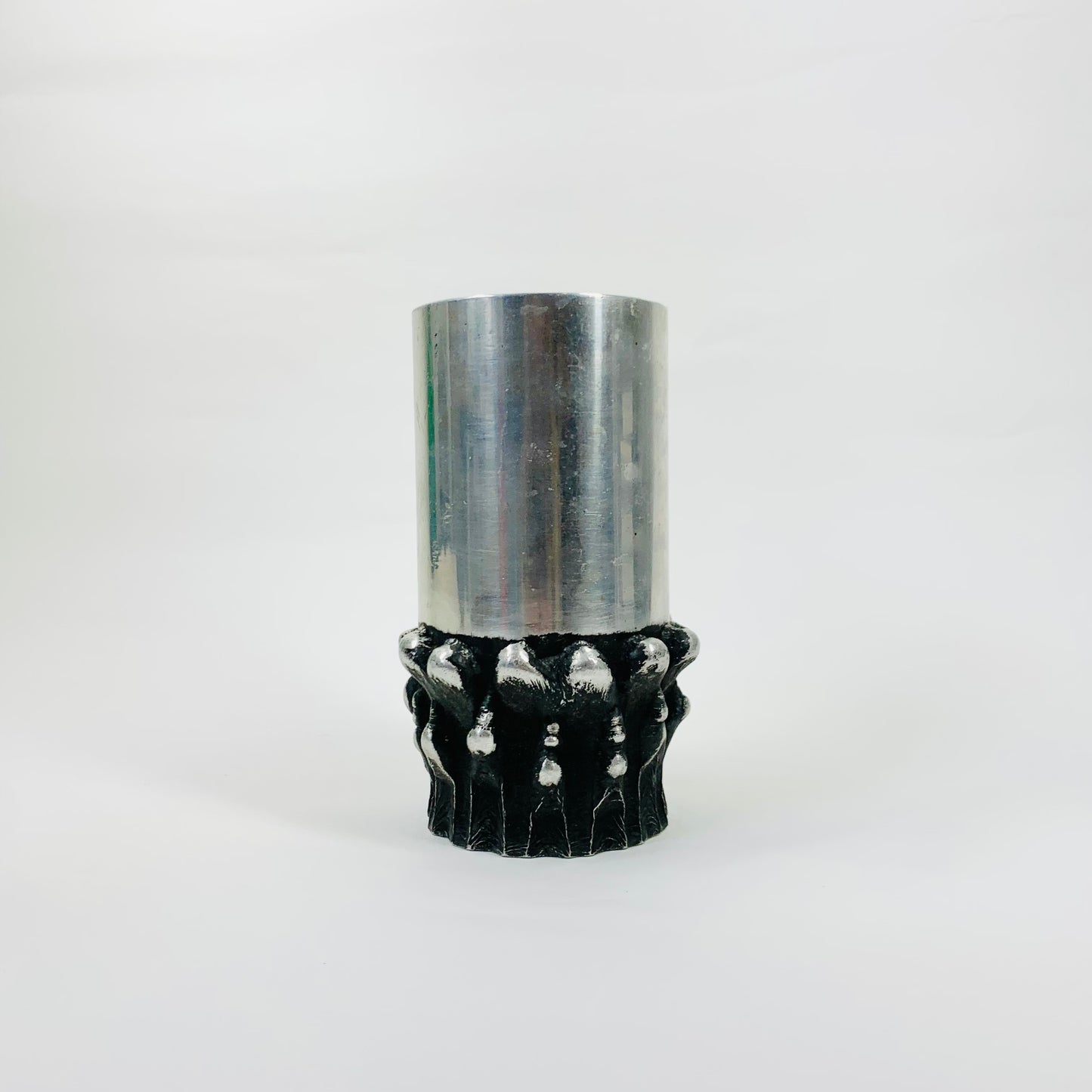 MCM WEST GERMAN BRUTALIST STAINLESS STEEL CYLINDER VASE