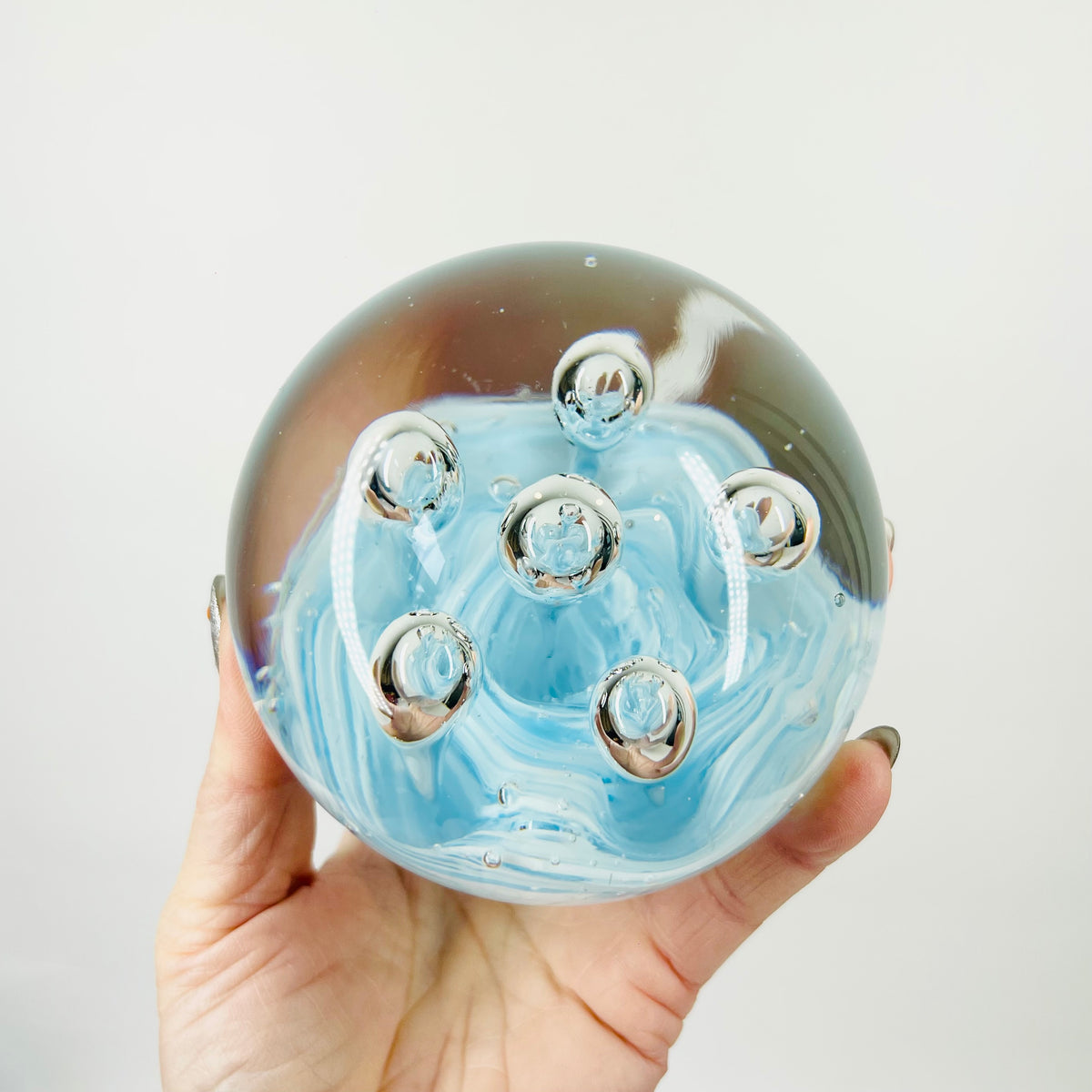 1980s BLUE CONTROLLED BUBBLE PAPERWEIGHT