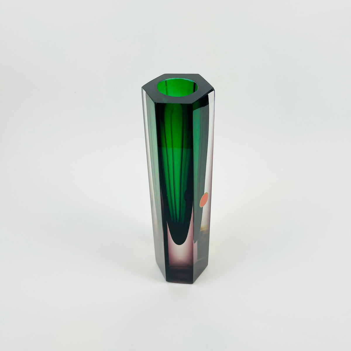 1950s PURPLE EMERALD GREEN MURANO SOMMERSO FACETED HEXAGON GLASS BLOCK VASE