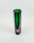 1950s PURPLE EMERALD GREEN MURANO SOMMERSO FACETED HEXAGON GLASS BLOCK VASE