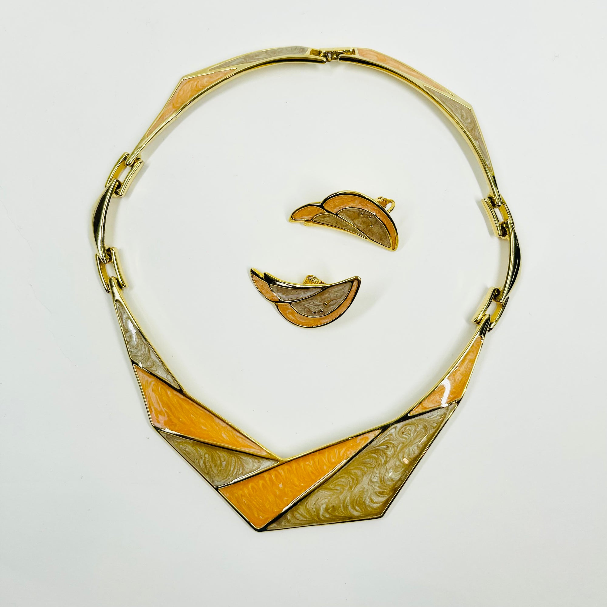 1970s BARCS CORAL ORANGE ENAMEL NECKLACE SUITE