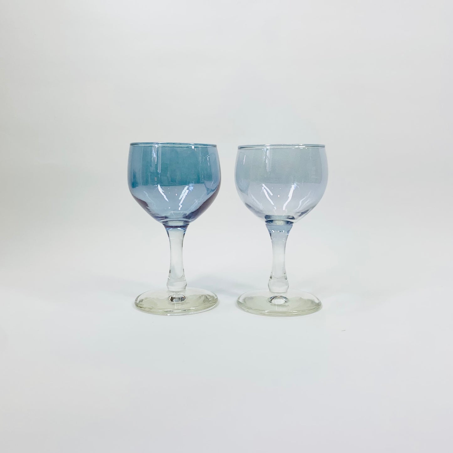 1950s BLUE IRIDESCENT SHORT STEM WINE GLASSES