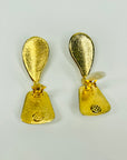 1997 CHANEL GRIPOIX RED & YELLOW GREEN CC LOGO DROP CLIP ON EARRINGS