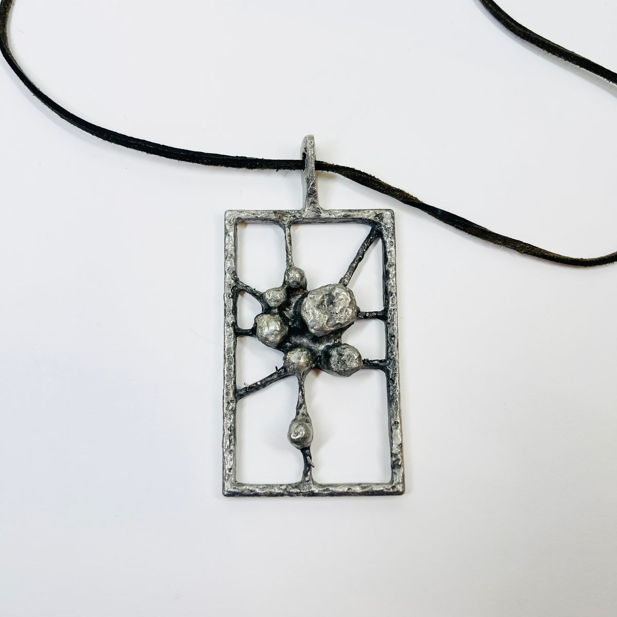 1960s HAND MADE CANADIAN BRUTALIST PEWTER PENDANT NECKLACE