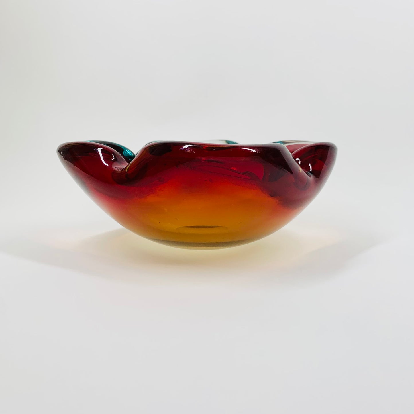 MURANO RUBY BLUE PINCHED BOWL